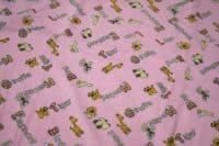 100% Cotton Flannel Fabric Material Wynciette - ANIMAL PINK